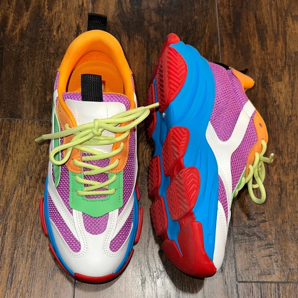 STEVE MADDEN Possession Chunky Lace Up Sneaker In Blue Multi Colored 10 - Picture 3 of 11